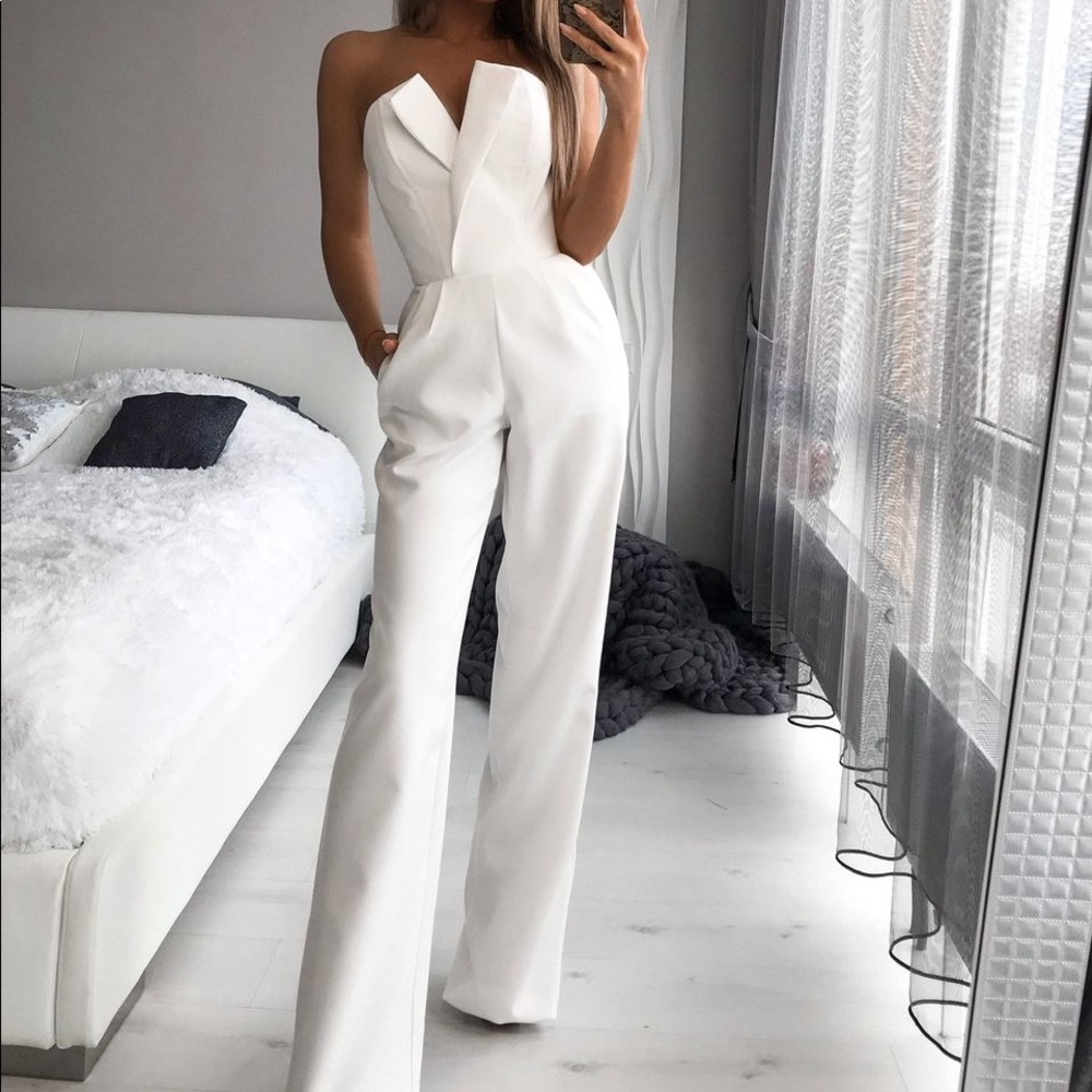 White Strapless Jumpsuit